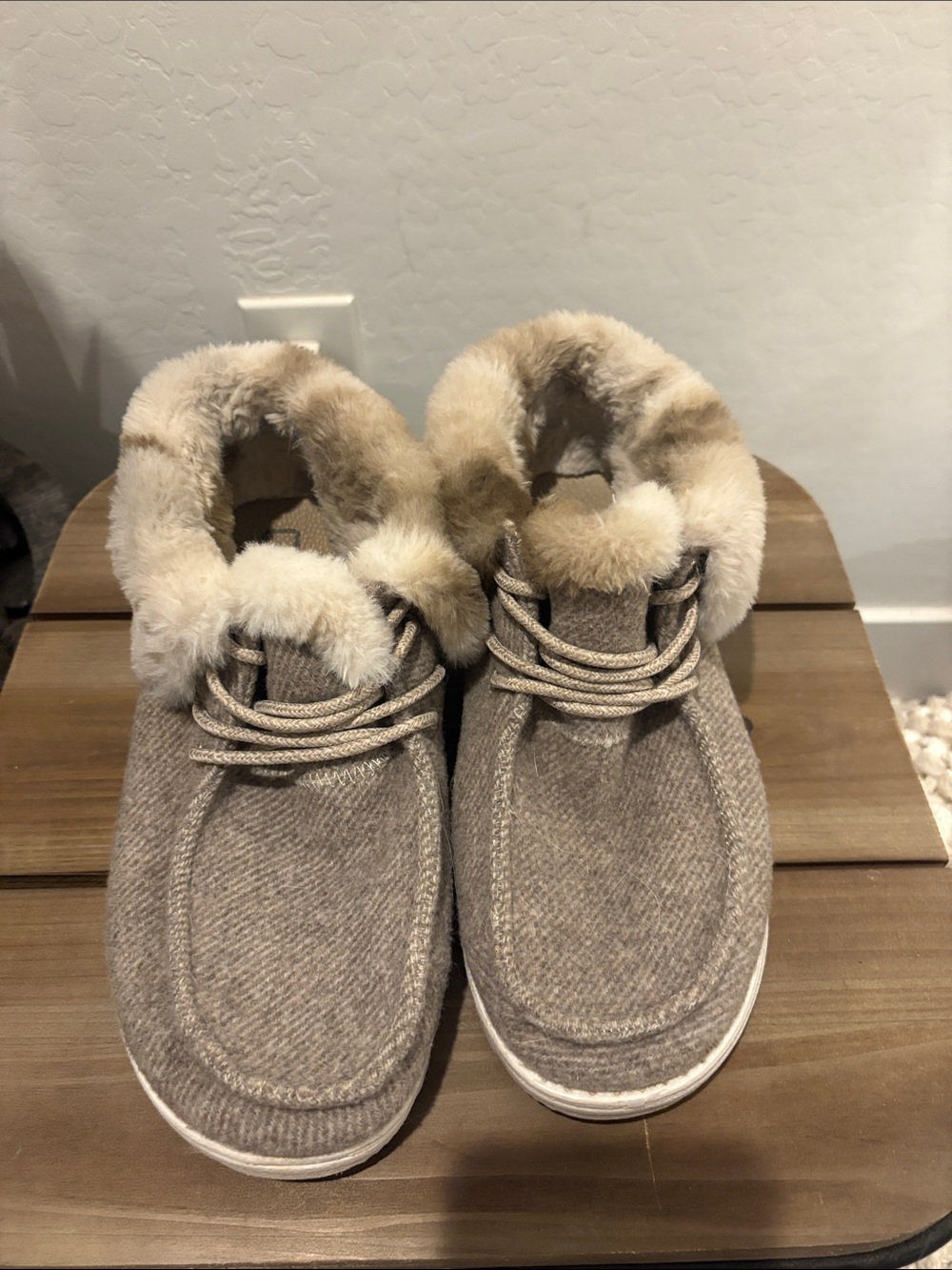 Hey Dude Women's Tan Faux-Fur Lined Slip-On Sneakers